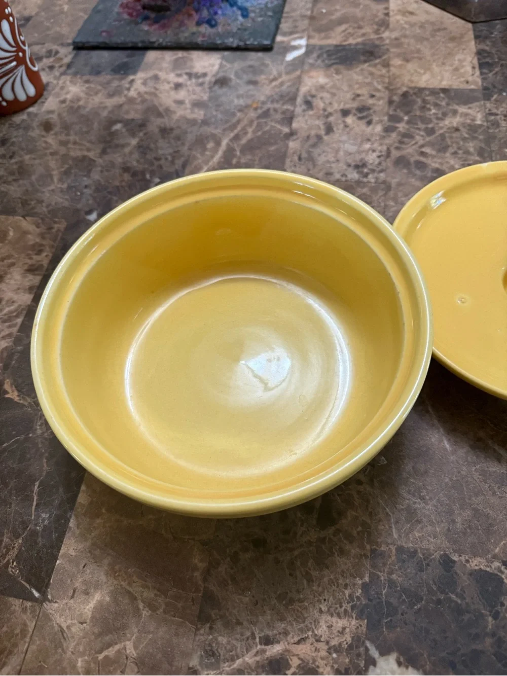 Vintage Bauer Pottery USA Yellow covered casserole bowl with lid.